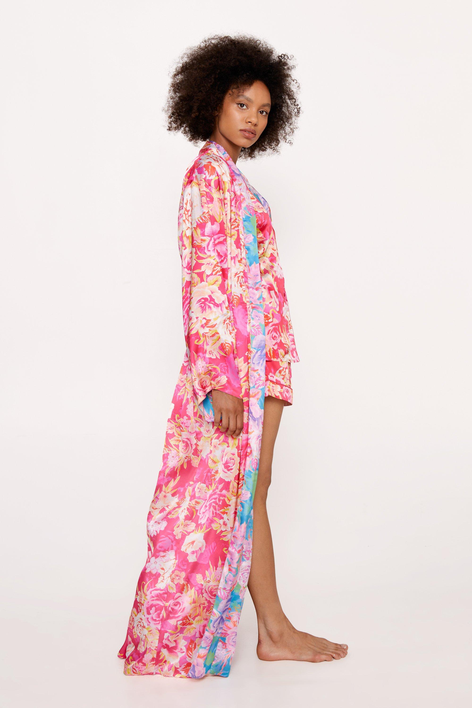 Satin floral sale kimono robe